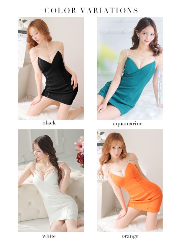 画像48: XSサイズあり【Glossy/グロッシー】ワンカラー/ キャミソール/ ビジュー/ ストレッチ/ タイト/ ミニドレス/ キャバドレス【HC02】