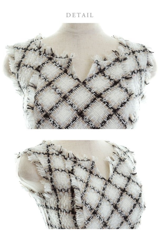 画像13: Lサイズあり【DEA./ディア】ツイード/ シンプル/ ノースリーブ/ タイト/ ミニドレス/ キャバドレス【OF08】