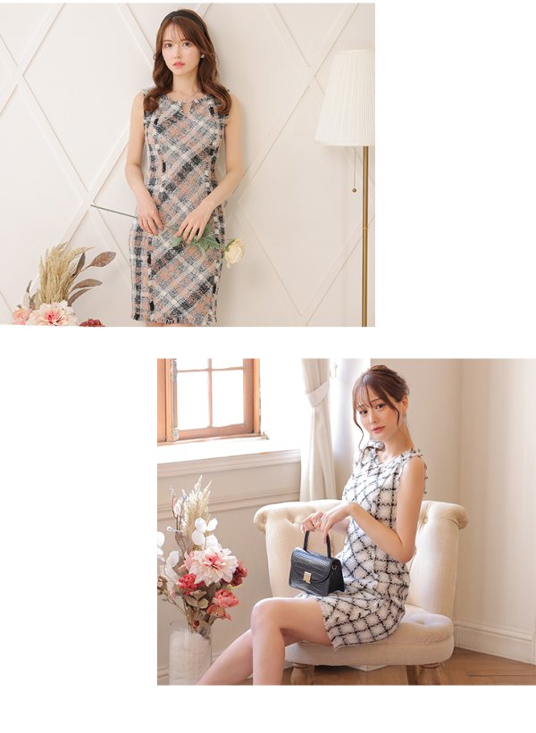 画像6: Lサイズあり【DEA./ディア】ツイード/ シンプル/ ノースリーブ/ タイト/ ミニドレス/ キャバドレス【OF08】