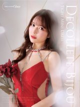 XSサイズあり【ROBE de FLEURS Glossy/ローブ・ド・フルール グロッシー】デコルテビジュー/ フロントジップ/ リボンネック/ ストレッチ/ タイト/ ミニドレス/ キャバドレス[OF2]
