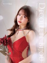 XSサイズあり【ROBE de FLEURS Glossy/ローブ・ド・フルール グロッシー】デコルテビジュー/ フロントジップ/ リボンネック/ ストレッチ/ タイト/ ミニドレス/ キャバドレス