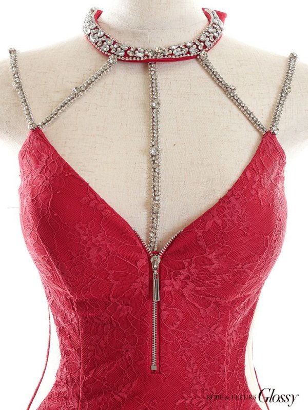 画像9: XSサイズあり【Glossy/グロッシー】デコルテビジュー/ フロントジップ/ リボンネック/ ストレッチ/ タイト/ ミニドレス/ キャバドレス【HC02】