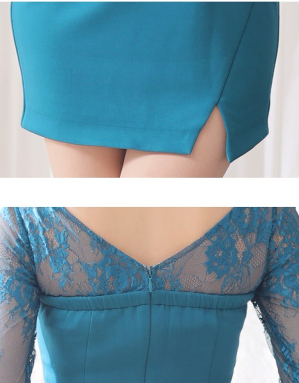 画像14: 【Glossy/グロッシー】袖あり/ バストビジュー/ レーススリーブ/ 七分袖/ 長袖/ ストレッチ/ タイト/ ミニドレス/ キャバドレス【HC02】