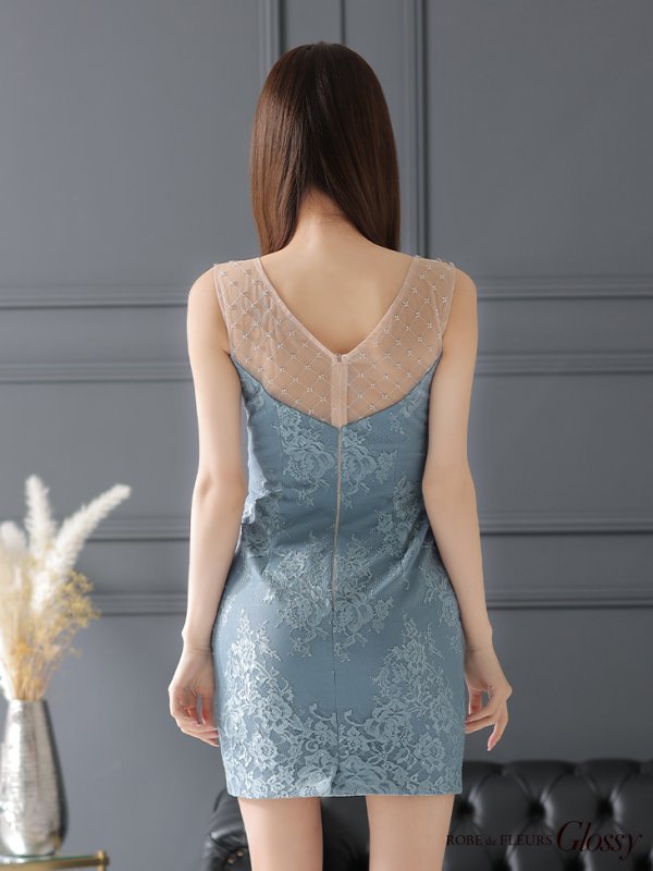 画像4: XSサイズあり【Glossy/グロッシー】ショルダービジュー/ ノースリーブ/ 総レース/ ストレッチ/ タイト/ ミニドレス/ キャバドレス【HC02】