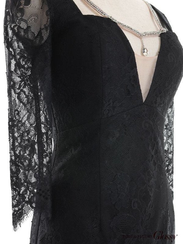 画像18: XS-Lサイズあり【Glossy/グロッシー】バストビジュー/ レーススリーブ/ 袖あり/ ワンカラー/ 総レース/ タイト/ ミニドレス/ キャバドレス【OF08】