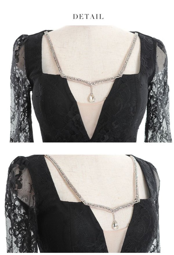 画像21: XS-Lサイズあり【Glossy/グロッシー】バストビジュー/ レーススリーブ/ 袖あり/ ワンカラー/ 総レース/ タイト/ ミニドレス/ キャバドレス【OF08】