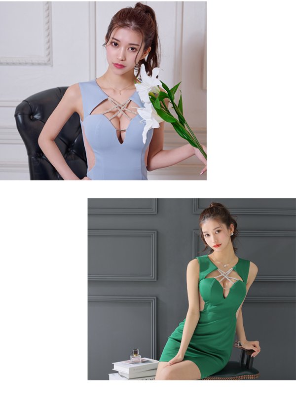 画像12: XS-Lサイズあり【Glossy/グロッシー】クロスビジュー/ ストレッチ/ カットアウト/ サイドシアー/ タイト/ ミニドレス/ キャバドレス【OF08】