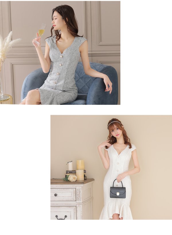 画像5: Lサイズあり【DEA./ディア】ラメ入りスプリングツイード/ マーメイド/ タイト/ ミディアム丈/ ワンピース/ キャバドレス【OF08】