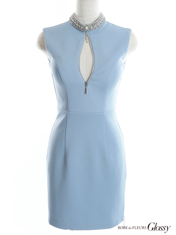 画像17: XSサイズあり【Glossy/グロッシー】ビジューネック/ バストジップ/ ワンカラー/ ストレッチ/ タイト/ ミニドレス/ キャバドレス【OF08】