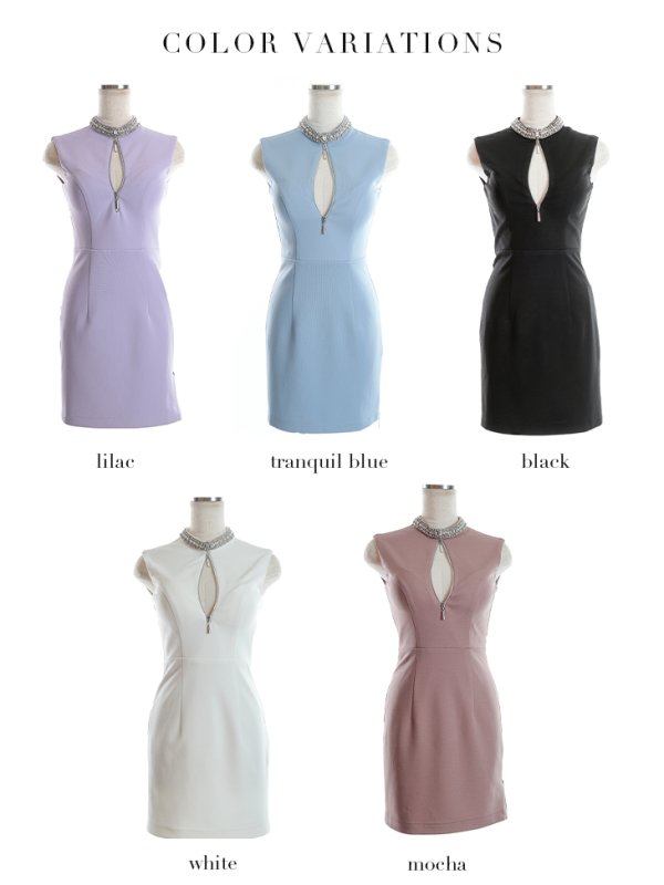 画像20: XSサイズあり【Glossy/グロッシー】ビジューネック/ バストジップ/ ワンカラー/ ストレッチ/ タイト/ ミニドレス/ キャバドレス【OF08】