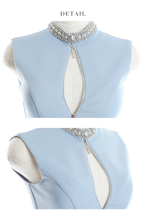 画像18: XSサイズあり【Glossy/グロッシー】ビジューネック/ バストジップ/ ワンカラー/ ストレッチ/ タイト/ ミニドレス/ キャバドレス【OF08】