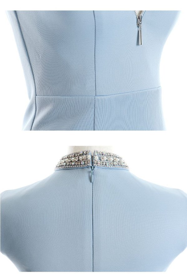 画像19: XSサイズあり【Glossy/グロッシー】ビジューネック/ バストジップ/ ワンカラー/ ストレッチ/ タイト/ ミニドレス/ キャバドレス【OF08】