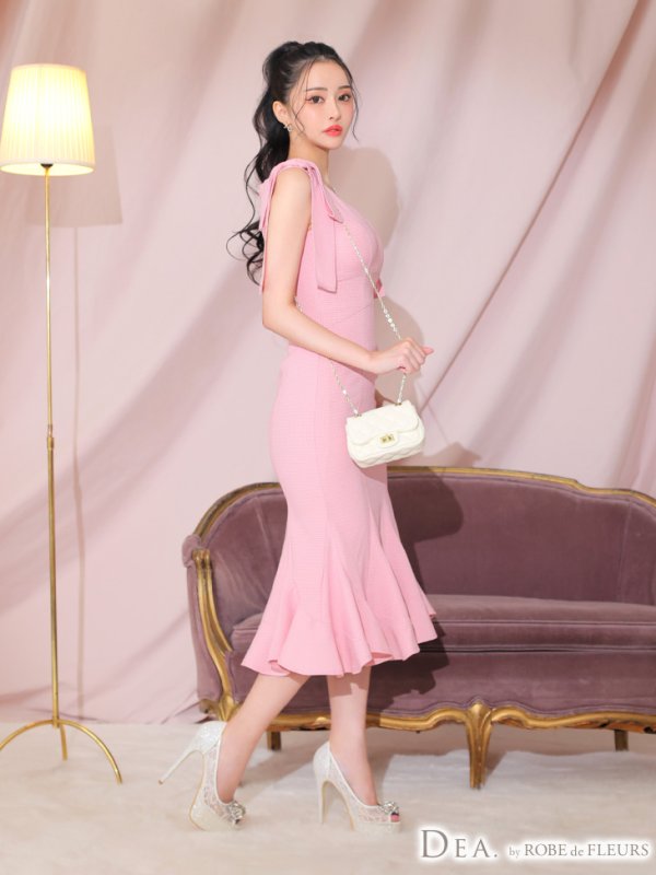 画像15: XS-Lサイズあり【DEA./ディア】ショルダーリボン/ マーメイド/ ノースリーブ/ ワンカラー/ ミモレ丈/ ミディアムドレス/ キャバドレス【OF08】