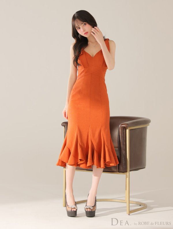 画像10: XS-Lサイズあり【DEA./ディア】ショルダーリボン/ マーメイド/ ノースリーブ/ ワンカラー/ ミモレ丈/ ミディアムドレス/ キャバドレス【OF08】