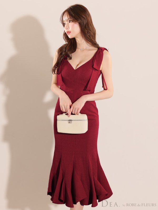 画像14: XS-Lサイズあり【DEA./ディア】ショルダーリボン/ マーメイド/ ノースリーブ/ ワンカラー/ ミモレ丈/ ミディアムドレス/ キャバドレス【OF08】