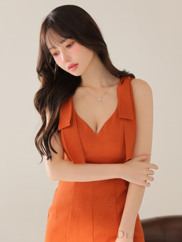 画像11: XS-Lサイズあり【DEA./ディア】ショルダーリボン/ マーメイド/ ノースリーブ/ ワンカラー/ ミモレ丈/ ミディアムドレス/ キャバドレス【OF08】