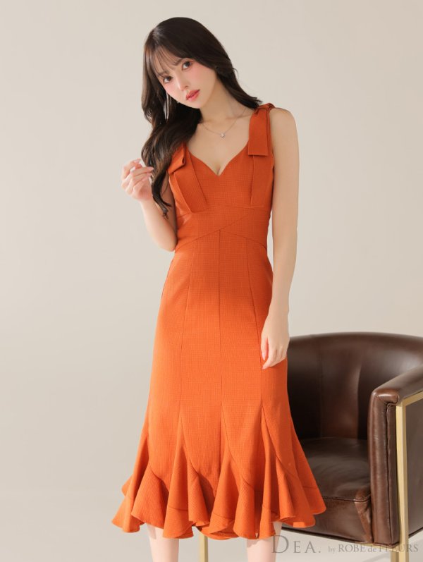 画像12: XS-Lサイズあり【DEA./ディア】ショルダーリボン/ マーメイド/ ノースリーブ/ ワンカラー/ ミモレ丈/ ミディアムドレス/ キャバドレス【OF08】