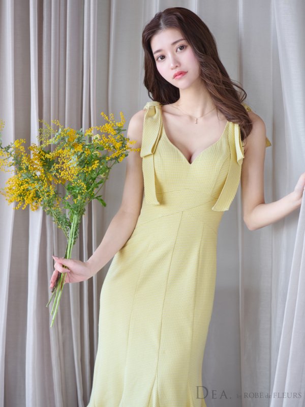 画像21: XS-Lサイズあり【DEA./ディア】ショルダーリボン/ マーメイド/ ノースリーブ/ ワンカラー/ ミモレ丈/ ミディアムドレス/ キャバドレス【OF08】