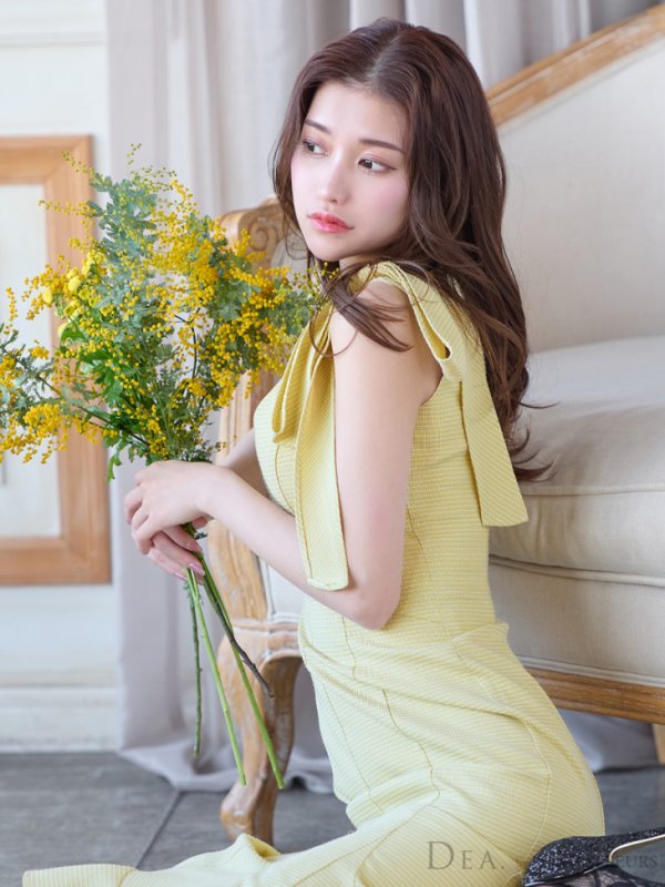 画像22: XS-Lサイズあり【DEA./ディア】ショルダーリボン/ マーメイド/ ノースリーブ/ ワンカラー/ ミモレ丈/ ミディアムドレス/ キャバドレス【OF08】