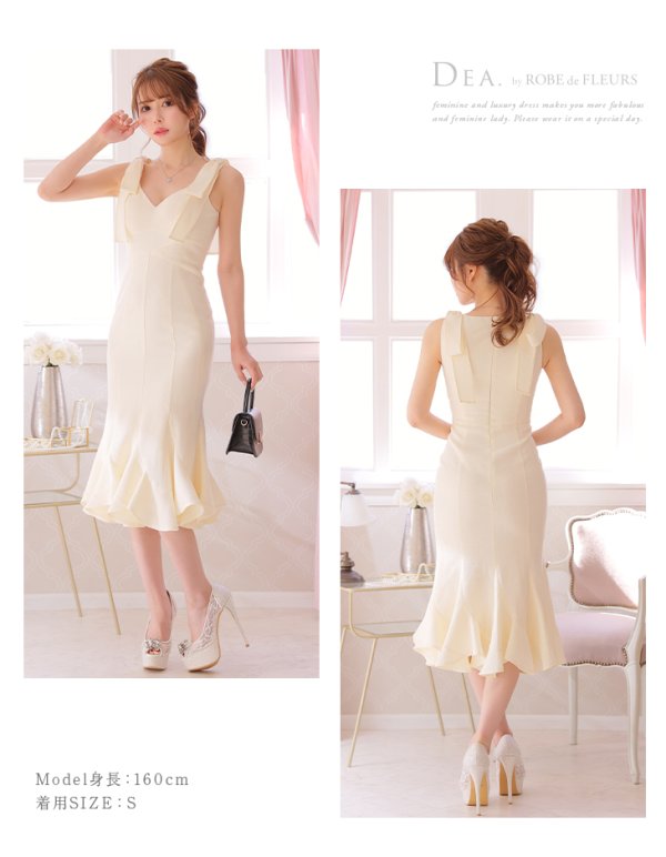 画像28: XS-Lサイズあり【DEA./ディア】ショルダーリボン/ マーメイド/ ノースリーブ/ ワンカラー/ ミモレ丈/ ミディアムドレス/ キャバドレス【OF08】