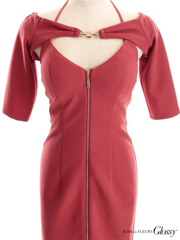 画像20: XSサイズあり【Glossy/グロッシー】袖あり/ バックルフロント/ ジッパー/ ワンカラー/ ストレッチ/ タイト/ ミニドレス/ キャバドレス【OF08】