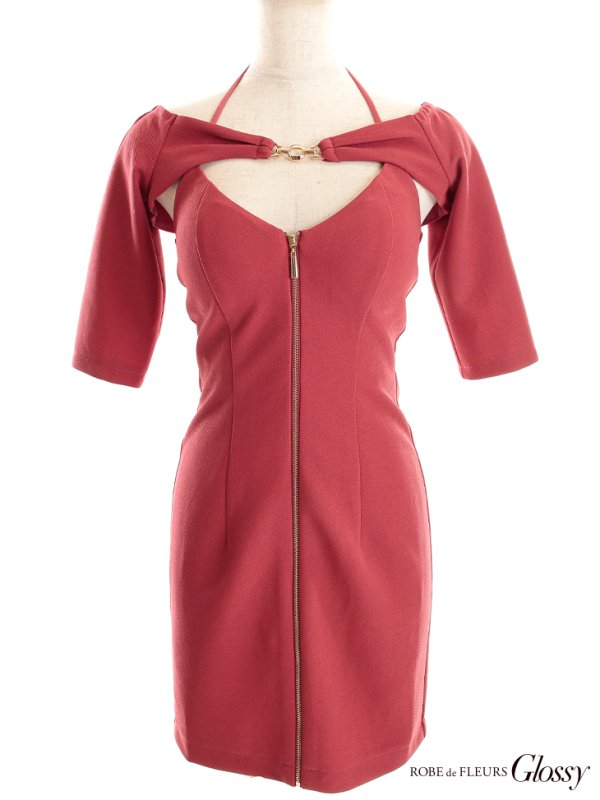 画像23: XSサイズあり【Glossy/グロッシー】袖あり/ バックルフロント/ ジッパー/ ワンカラー/ ストレッチ/ タイト/ ミニドレス/ キャバドレス【OF08】
