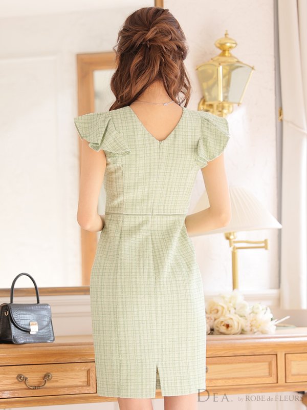 画像6: XS-Lサイズあり【DEA./ディア】スプリングツイード/ フリル/ パールボタン/ タイト/ ワンピース/ ミニドレス/ キャバドレス【OF08】