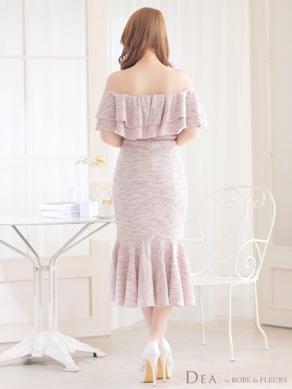 画像10: Lサイズあり【DEA./ディア】オフショル/ マーメード/ フリル/ ニット/ ツイード/ ミモレ丈/ ミディアムドレス/ キャバドレス【OF08】