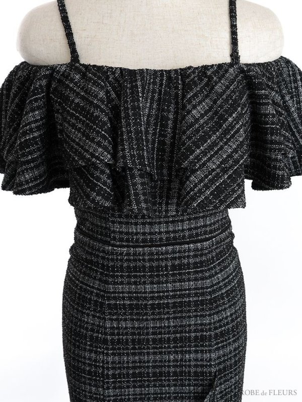 画像11: Lサイズあり【DEA./ディア】オフショル/ マーメード/ フリル/ ニット/ ツイード/ ミモレ丈/ ミディアムドレス/ キャバドレス【OF08】