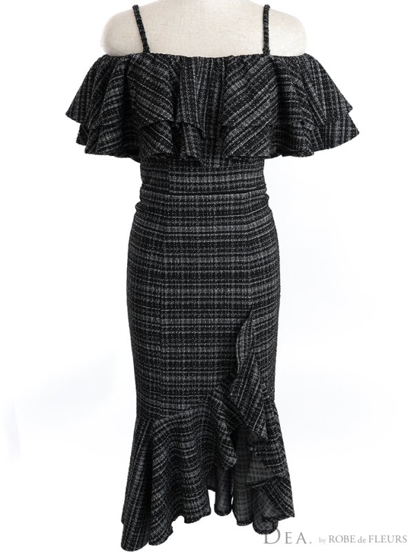 画像12: Lサイズあり【DEA./ディア】オフショル/ マーメード/ フリル/ ニット/ ツイード/ ミモレ丈/ ミディアムドレス/ キャバドレス【OF08】