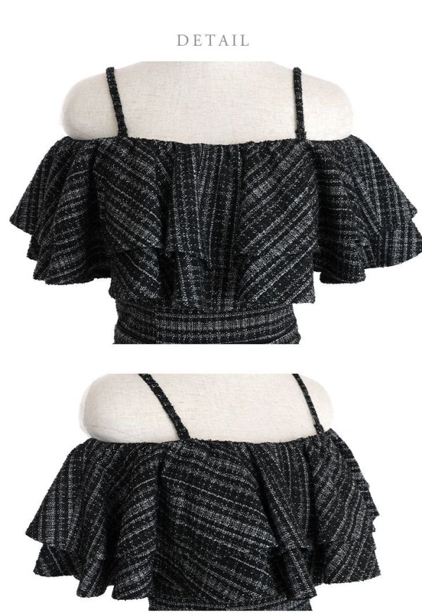 画像13: Lサイズあり【DEA./ディア】オフショル/ マーメード/ フリル/ ニット/ ツイード/ ミモレ丈/ ミディアムドレス/ キャバドレス【OF08】