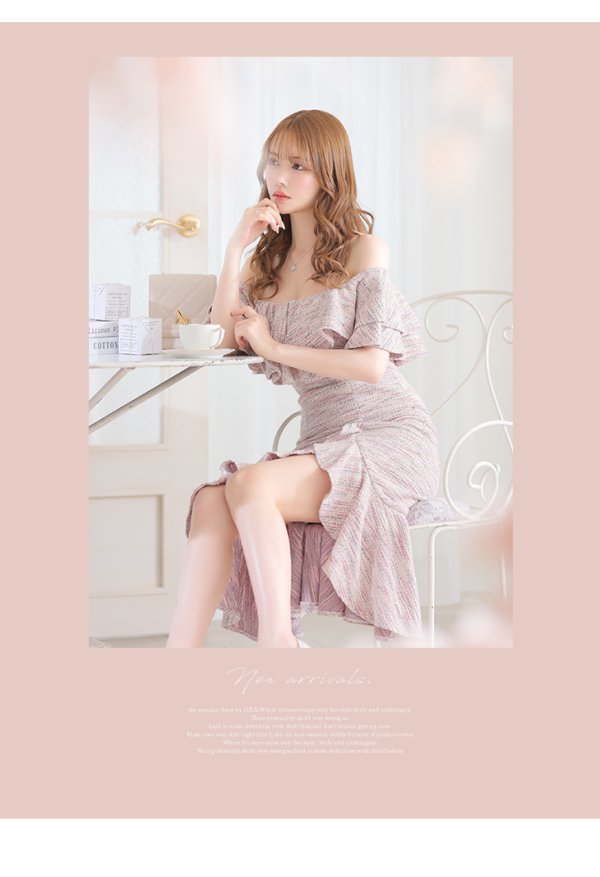 画像2: Lサイズあり【DEA. by ROBE de FLEURS/ディアバイローブドフルール】オフショル/ マーメード/ フリル/ ニット/ ツイード/ ミモレ丈/ ミディアムドレス/ キャバドレス[OF2]