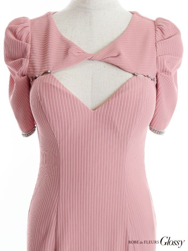 画像13: XSサイズあり【Glossy/グロッシー】袖あり/ リブニット/ バストカット/ パール/ ストレッチ/ タイト/ ミニドレス/ キャバドレス【OF08】