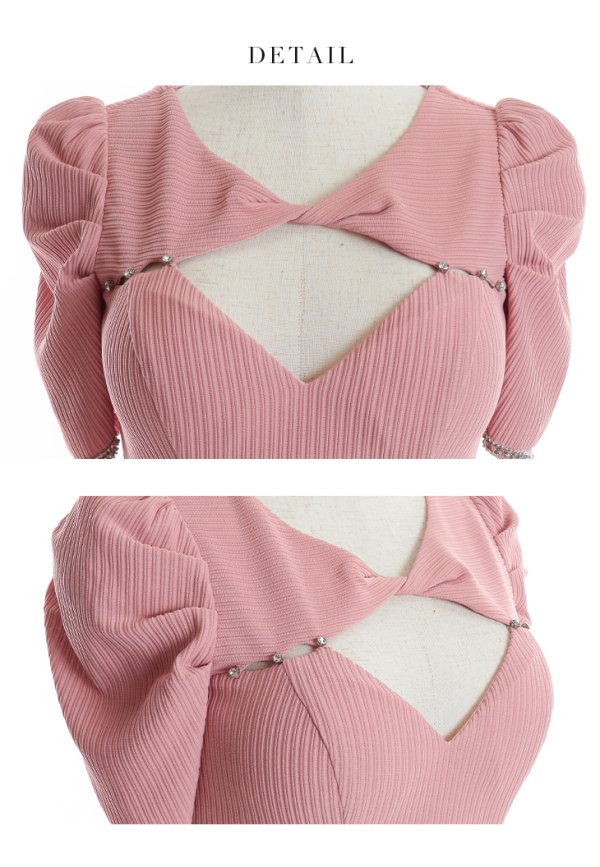 画像17: XSサイズあり【Glossy/グロッシー】袖あり/ リブニット/ バストカット/ パール/ ストレッチ/ タイト/ ミニドレス/ キャバドレス【OF08】