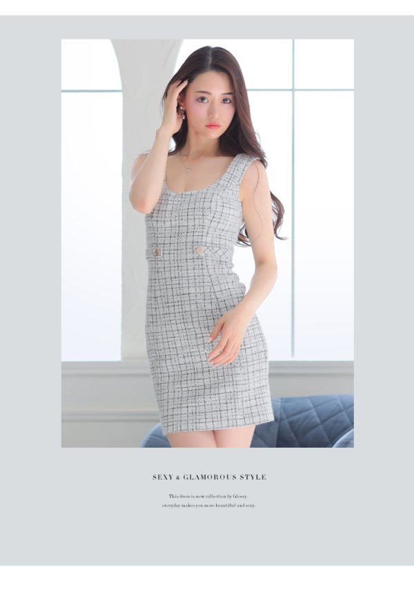 画像8: XSサイズあり【Glossy/グロッシー】サマーニットツイード/ シンプル/ ノースリーブ/ タイト/ ミニドレス/ キャバドレス【OF08】
