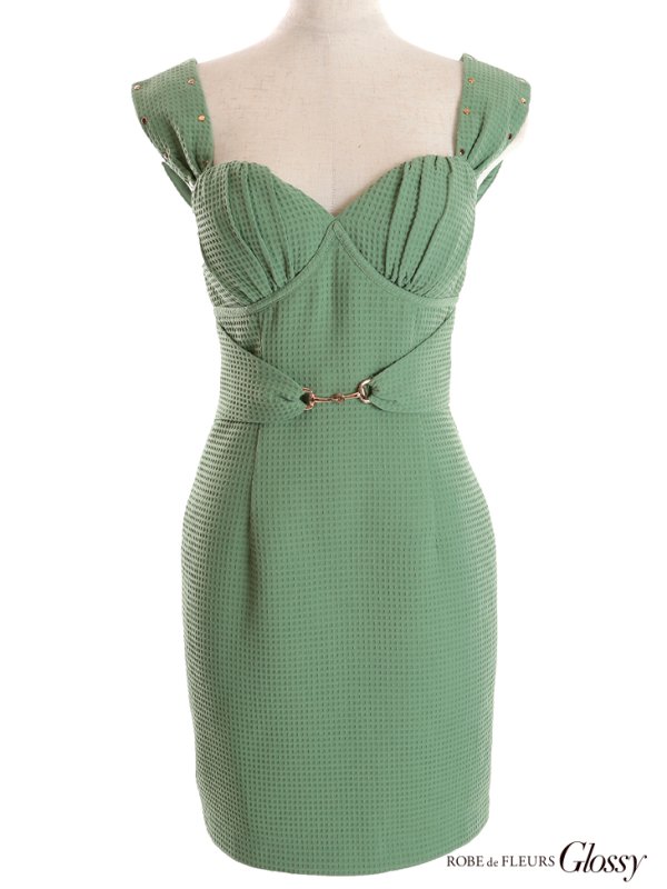 画像12: XSサイズあり【Glossy/グロッシー】スタッズ/ バックル/ ワンカラー/ ストレッチ/ ビスチェ/ タイト/ ミニドレス/ キャバドレス【OF08】