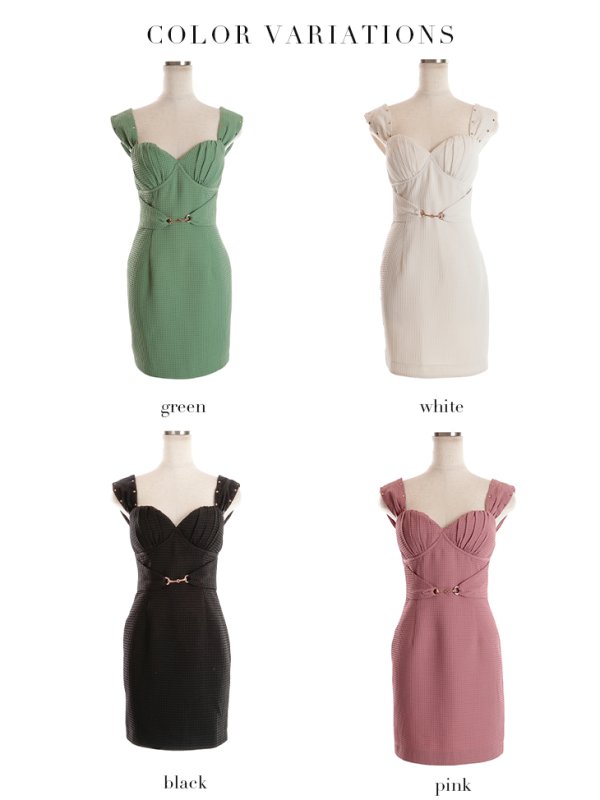 画像15: XSサイズあり【Glossy/グロッシー】スタッズ/ バックル/ ワンカラー/ ストレッチ/ ビスチェ/ タイト/ ミニドレス/ キャバドレス【OF08】