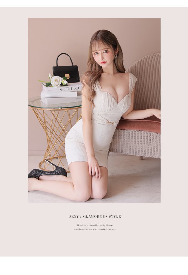 画像8: XSサイズあり【Glossy/グロッシー】スタッズ/ バックル/ ワンカラー/ ストレッチ/ ビスチェ/ タイト/ ミニドレス/ キャバドレス【OF08】