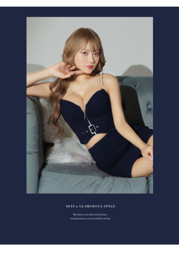 画像20: XSサイズあり【Glossy/グロッシー】ジッパー/ ベルト/ キャミ/ セットアップ/ シンプル/ ワンカラー/ ミニドレス/ キャバドレス【OF08】