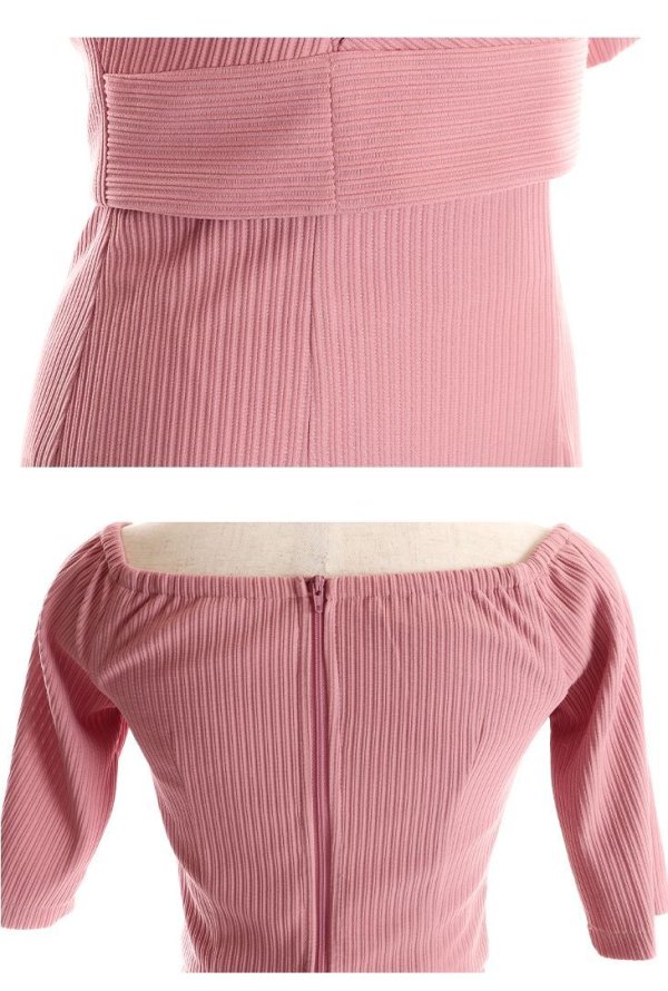 画像20: Lサイズあり【DEA./ディア】リブニット/ レース/ 半袖/ 五分袖/ 袖あり/ 膝丈/ タイト/ セットアップ/ ミディアムドレス/ キャバドレス【OF08】