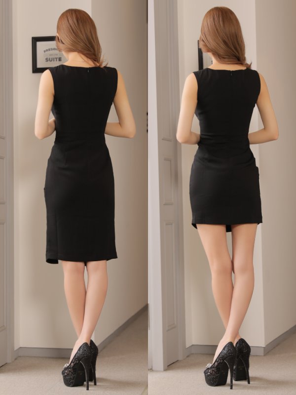 画像15: XSサイズあり【Glossy/グロッシー】フロントジップ/ スタッズ/ ストレッチ/ ワンカラー/ タイト/ ミディアムドレス/ キャバドレス【丈違いあり】【OF08】