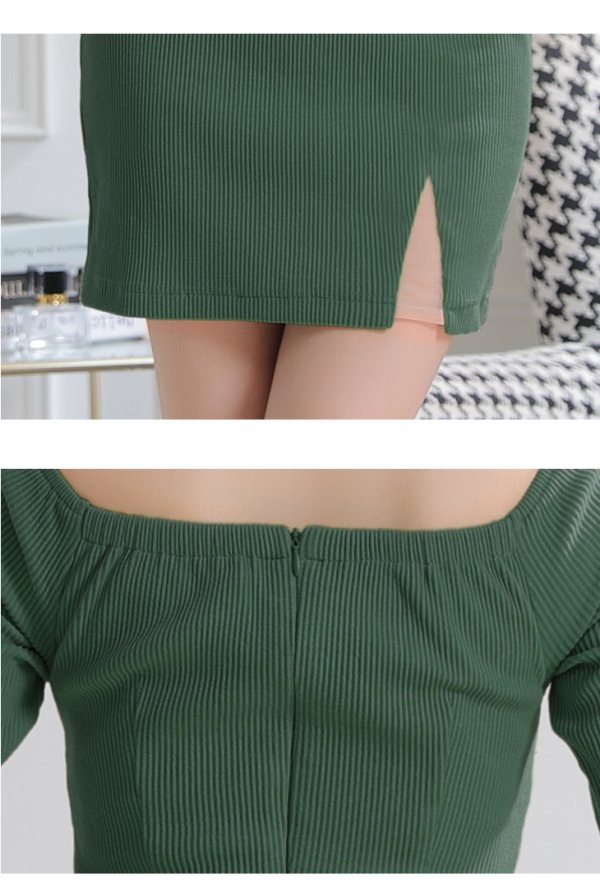 画像14: XSサイズあり【Glossy/グロッシー】袖あり/ バストジッパー/ リブニット/ ワンカラー/ 半袖/ オフショル/ ストレッチ/ タイト/ ミニドレス/ キャバドレス【OF08】