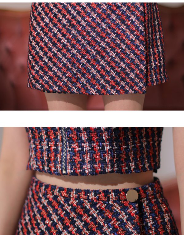 画像27: XSサイズあり【Glossy/グロッシー】セットアップ/ チェック/ ツイード/ 半袖/ フロントジップ/ タイト/ ミニドレス/ キャバドレス【OF08】