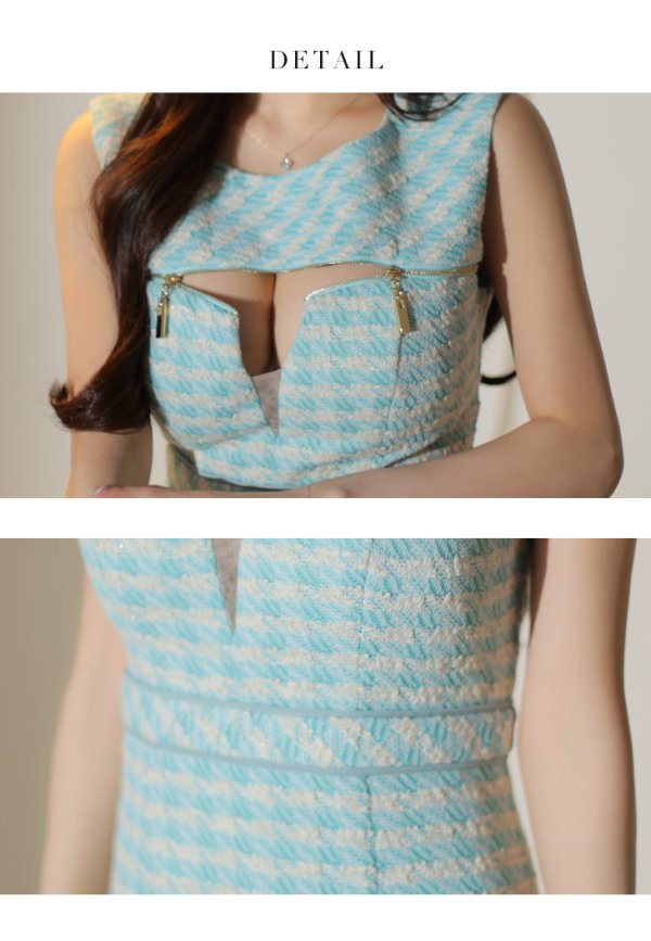 画像15: 【Glossy/グロッシー】フロントジップ/ サマーツイード/ ハイウエスト/ タイト/ ミニドレス/ キャバドレス【OF08】