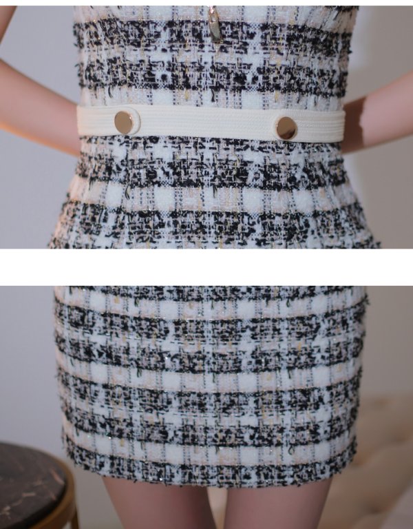 画像14: XSサイズあり【Glossy/グロッシー】フロントジッパー/ チェック柄ツイード/ ツイード/ ノースリーブ/ タイト/ ミニドレス/ キャバドレス【OF08】