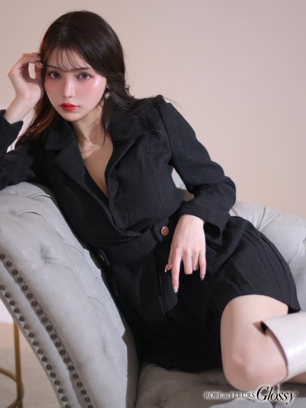 画像4: XS-Lサイズあり【Glossy/グロッシー】スーツライク/ プリーツスカート/ インナーボトムス付/ ツイード/ ワンピース/ミニドレス/ キャバドレス【OF08】