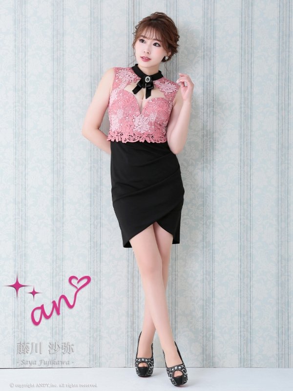 画像5: 【an】リボンブローチ/ カットアウト/ レース/ タイト/ キャバドレス[OF05]