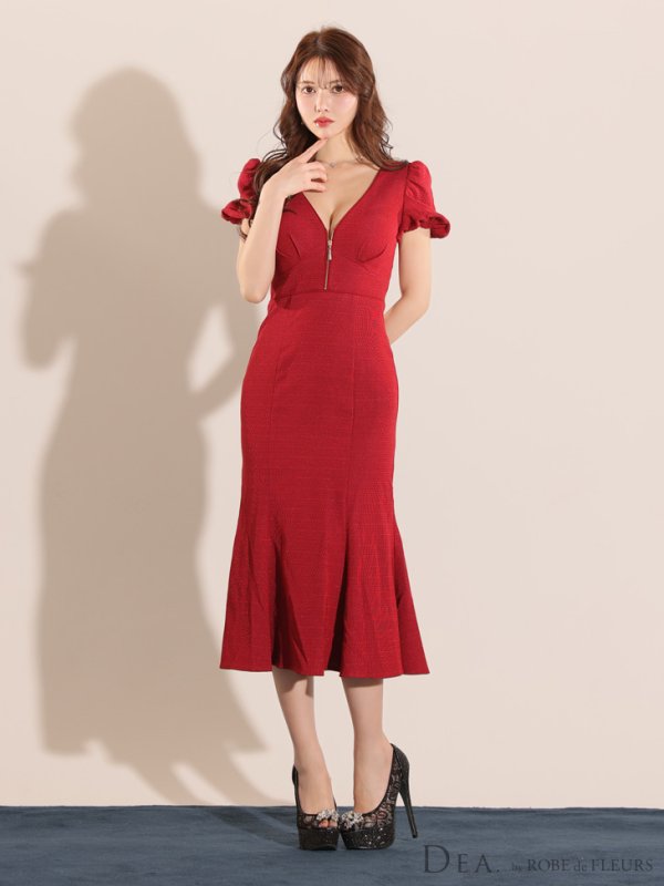 画像17: Lサイズあり【DEA./ディア】フロントジッパー/ パフスリーブ/ ミディアム丈/ ワンピース/ キャバドレス【OF08】