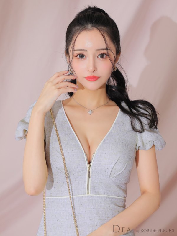 画像14: Lサイズあり【DEA./ディア】フロントジッパー/ パフスリーブ/ ミディアム丈/ ワンピース/ キャバドレス【OF08】