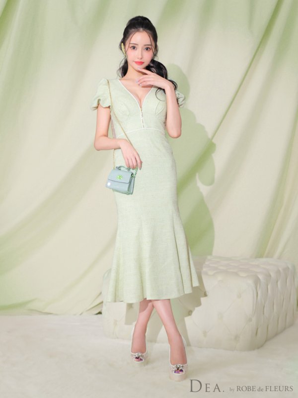 画像22: Lサイズあり【DEA./ディア】フロントジッパー/ パフスリーブ/ ミディアム丈/ ワンピース/ キャバドレス【OF08】